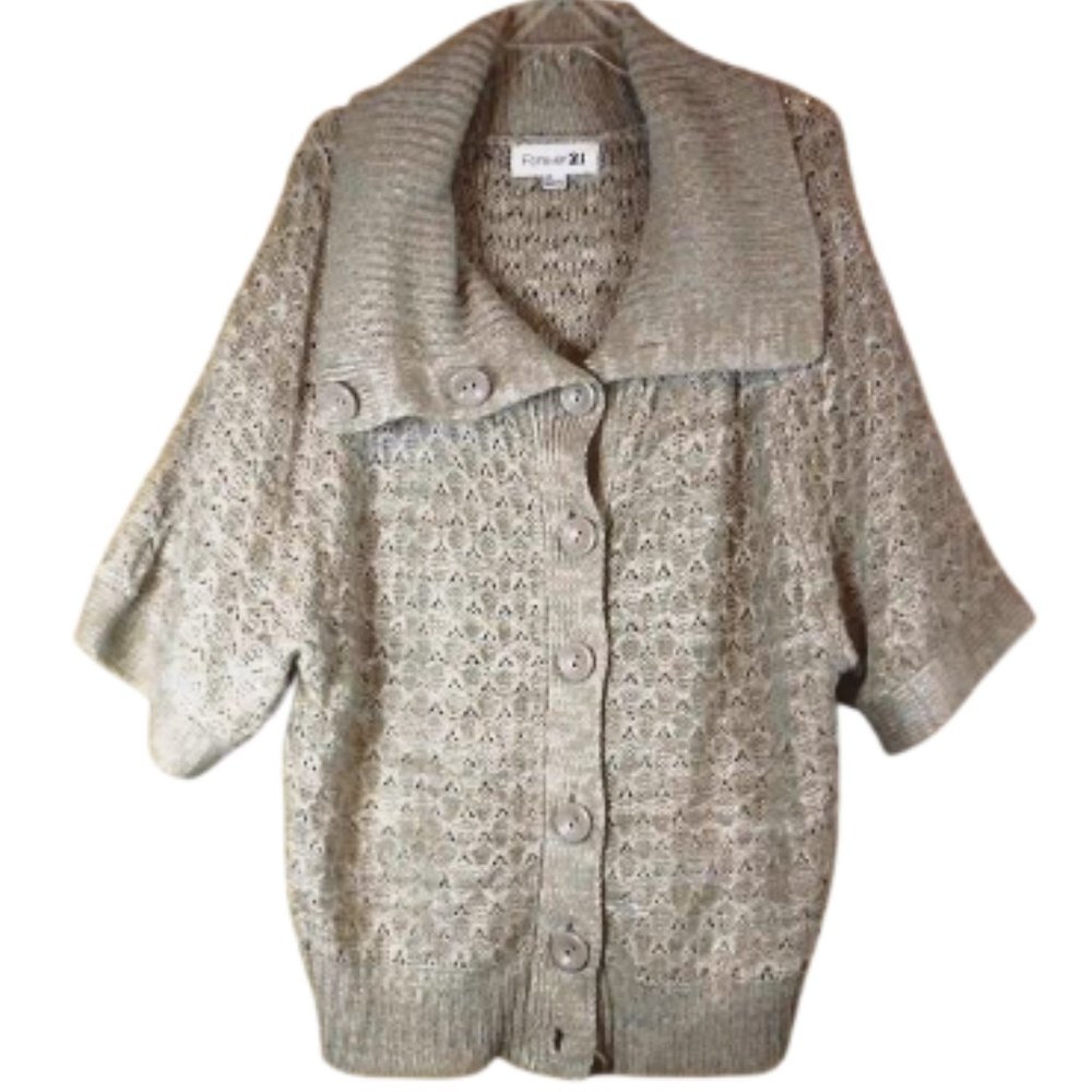 Forever 21 Loose Comfy Tan Knit Big Collar Sweater in size L